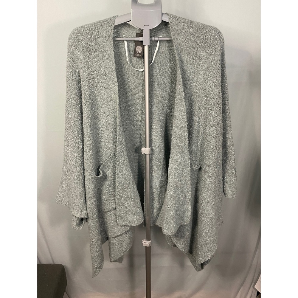 Vince Camuto Knit‎ Cardigan Open Front Sweater Pockets Gray Cozy Womens